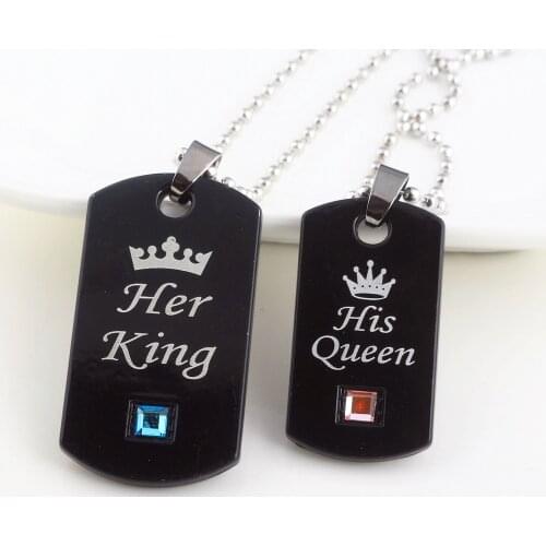 Hot Lover Her King His Queen Crown Letter Necklaces Couple Pendants For Women Men Valentines Day Jewelry Gift Dropshipping