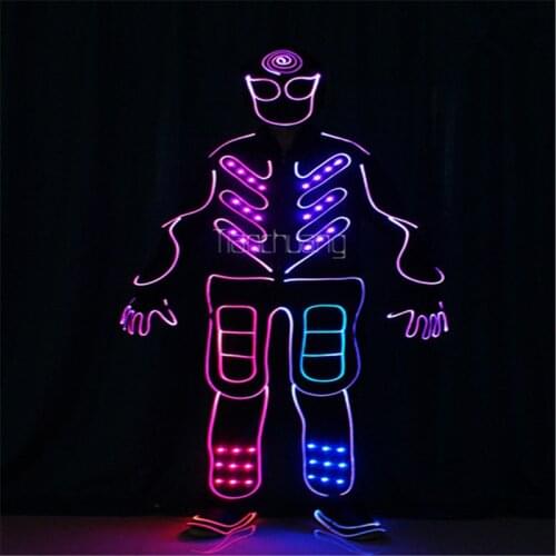 Programmable tron dance team led costumes full color robot men suit party wears RGB light outfit luminous men dress clothe club