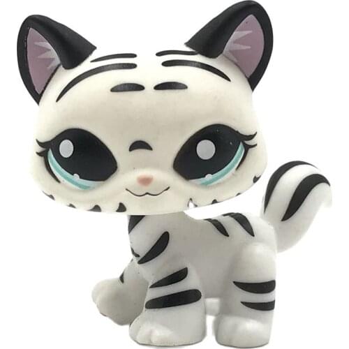 LPS CAT Rare cat #1498 mini short hair standing black & white tigger kitty old original animal figure Christmas gifts