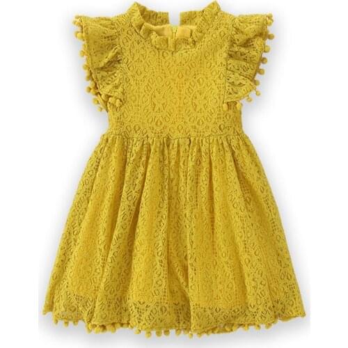 Pink Girls Dress Casual Childrens Clothing Summer Toddler Girl Lace Dresses Hollow Ball Flying Sleeve Princess Dress Kids New