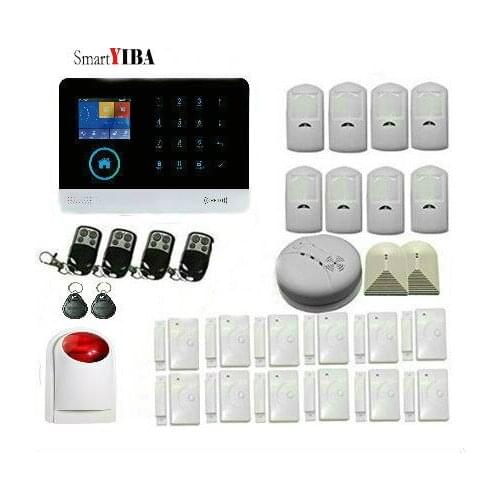SmartYIBA Wifi Wireless GSM Home Security Alarm System RFID Keyfobs Wireless Siren iOS Android APP with Smoke/ Glass Sensor