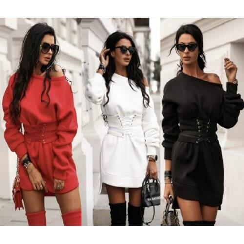 Sexy Women Party Dress 2019 Spring Autumn Single Off Shoulder Solid Color Long Sleeve Mini Dress Elegant Female Slim Short Dress