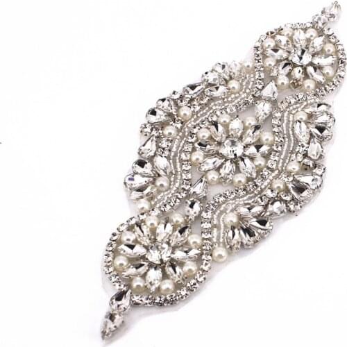 Rhinestone Applique Tassel Shoulder Chain Sew On Rhinestone Mesh For Wedding Party Dress DIY Rhinestones With Pearls Patches