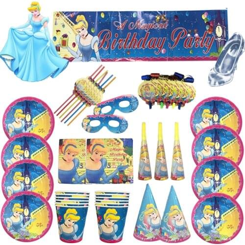 Disney Princess Birthday Wedding Party Decoration Baby Girls Favorite Cinderella Cartoon Figure Them Paper Disposable Tablewares