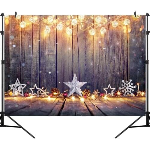 Christmas Stars Snowflakes Wood Floor 10X8FT Vinyl Photography Backdrop Customized Photo Background Studio Prop