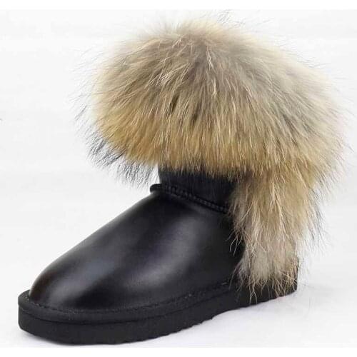 UVWP High Quality Women Natural Real Fox Fur Snow Boots Genuine Leather Fashion Women Boots Warm Female Winter Shoes Free Ship