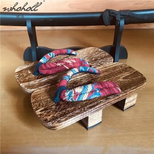 WHOHOLL Geta Japanese Wooden Slippers Man Women Unisex Clogs Summer Flip-flops sandals Animation Cosplay Shoes