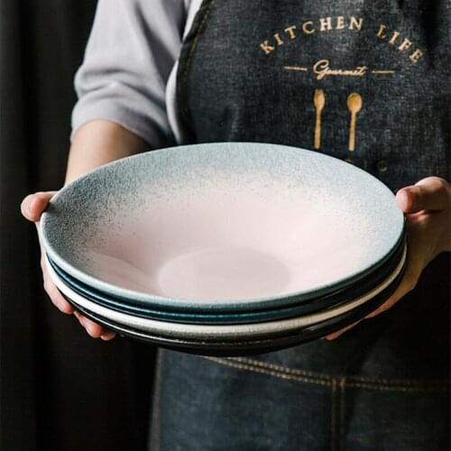 Japanese style hat bowl shallow plate ceramic single large salad bowl noodle bowl plate dish special restaurant tableware