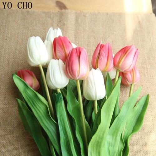 YO CHO 3pcs Artificial Flowers High Quality PU Tulip Fake Flowers Bouquet For Wedding Home Garden Decor Festival Party Decor
