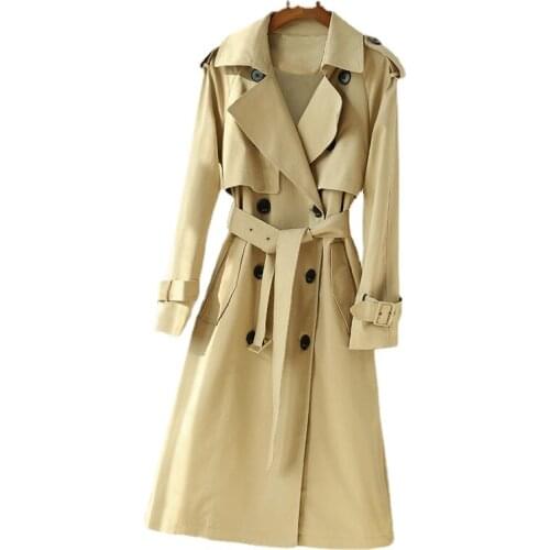 Plus size womens spring and autumn new British windbreaker womens mid-length over-the-knee coat
