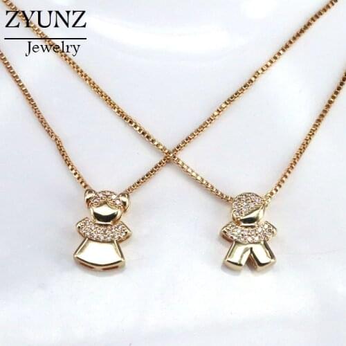 10PCS, Crystal Zirconia Kid Boy or Girl Shaped Womens Gold Color Fashion Jewelry Micro Pave CZ Pendant Necklace Family Jewelry