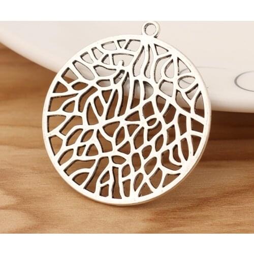 10 Pieces Tibetan Silver Large Hollow Filigree Round Charms Pendants 2 Sided for DIY Necklace Jewellery Making 35mm