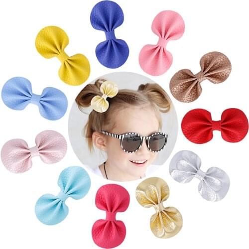 11pcs/set New Round PU Leather Hair Bows on Prong Clips Barrettes Hairpins Hair Clips for Girls Fashion Hair Accessories