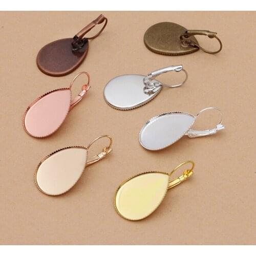 200pcs Earrings French Ear Hooks Blank Teardop Bezels Settings Fit 10x14 13x18 18x25mm Drops Cabochons Base DIY Jewelry Findings