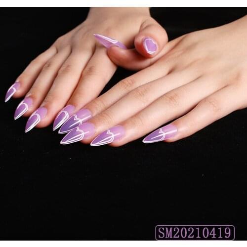 24pcs Purple Nail Patch Drops Shaped Glue Type Removable Long Paragraph Fashion Manicure Save Time False Nails Patch New