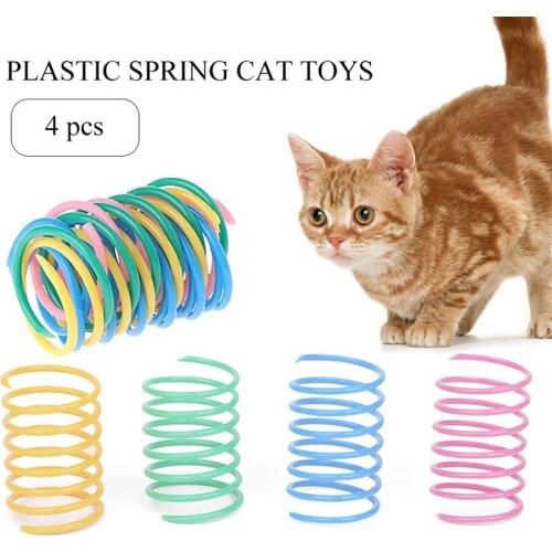 4Pcs Cat Spring Toys Wide Durable Heavy Gauge Plastic Colorful Springs Cat Toy Playing Toys for Kitten Pet Accessories Set
