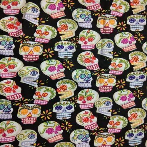48x120cm Punk Colorful Flower Skull printed cotton Spandex fabric fabric Bedding Cloth Decoration Patchwork