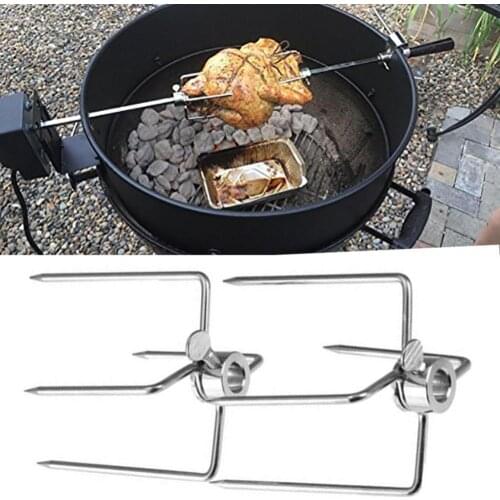 50% Hot Sale 2Pcs 4 Prongs Stainless Steel Outdoor Barbecue Rotisserie Meat Forks BBQ Tool Camping Equipment