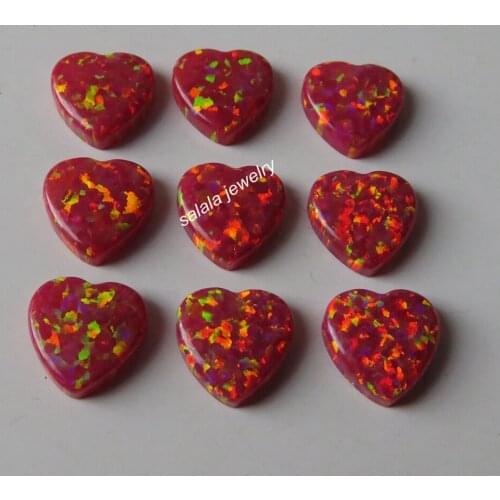 50pcs /lot 10mm Heart Opal OP45 Heart Fire Opal synthetic full Drilled red heart Cabochon Opal for DIYT Necklace