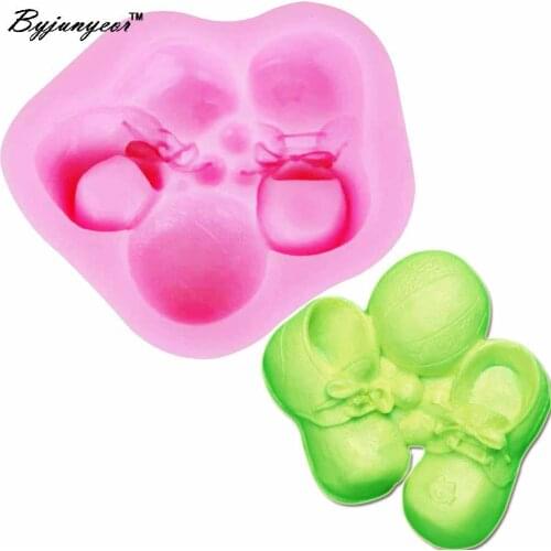 Byjunyeor 3D Shoes Ball Baby UV Resin Silicone Mold Fondant Chocolate Candy Gumpaste Lollipop Crystal Epoxy Soft Clay Bake TM803