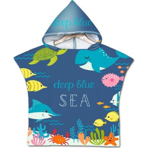 Microfiber Kids Changing Robe Poncho With Hood Pattern Catroon Animal Qick Dry Hooded Towels For Swim Beach Surf Sport Towels