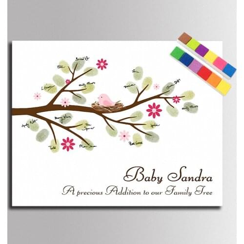 Baby Shower Guest Book Baby Fingerprint Tree Painting Personalized Baby Comunion Baptism Birthday Party Canvas painting Souvenir