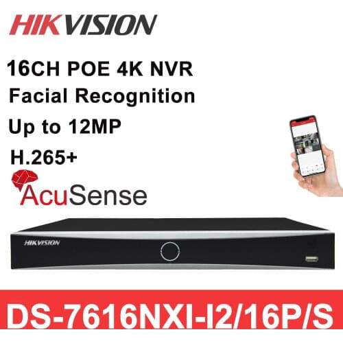Hikvision 16CH POE NVR 4K 8MP 12MP DS-7616NXI-I2/16P H.265+ POE NVR Network Recorder face recognition AcuSense Human Vehicle
