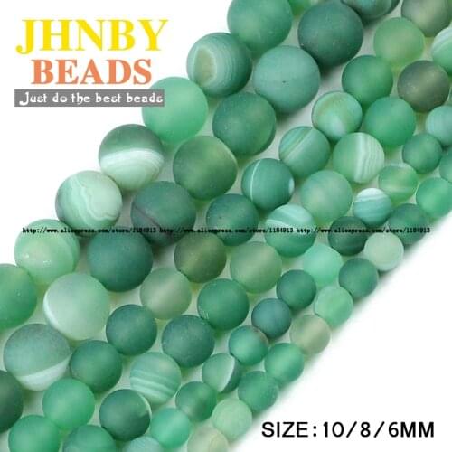 JHNBY Green Matte Stripe banded carnelian beads Natural Stone 6/8/10MM Round ball Loose beads for jewelry making bracelet DIY