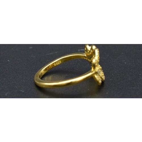 High Quality 925 Sterling Silver Glitter Gold Exquisite Double Butterfly Ring Female Wedding Party DIY Jewelry Birthday Gift