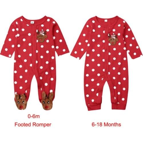 2019 Christmas Newborn Baby Boy Girl Long Sleeve Deer Polka Dot Romper Jumpsuit Playsuit Outfits Xmas Clothes 0-18M
