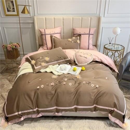 Luxury Egypt Cotton Cute hair ball Bedding Set Embroidery Duvet Cover Bed Sheet Pillowcases Queen King Size 4Pcs promote sale