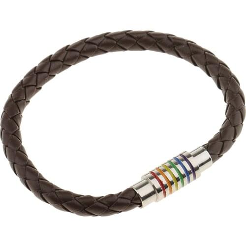 Leather LGBT Pride Rainbow Bracelet with Magnetic Clasp Stainless Steel