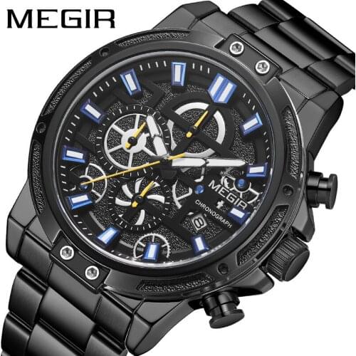 Top Brand MEGIR 2108 Men Chronograph Fashion All-match Sports Business Chronograph Steel Band Quartz Mens Wristwatches