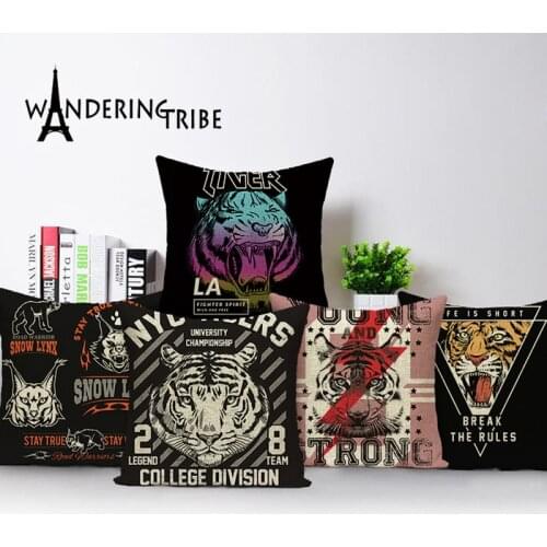 Nordic Home Decorative Throw Pillow Cover Animal Cushion Cover Tiger Living Room Cushions Linen Pillow Case 45 * 45 Black Kissen