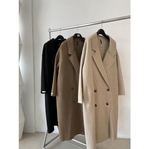 Obrix Female Casual Loose Coat V-Neck Full Sleeve Double Breasted Streetwear Outerwear For Women