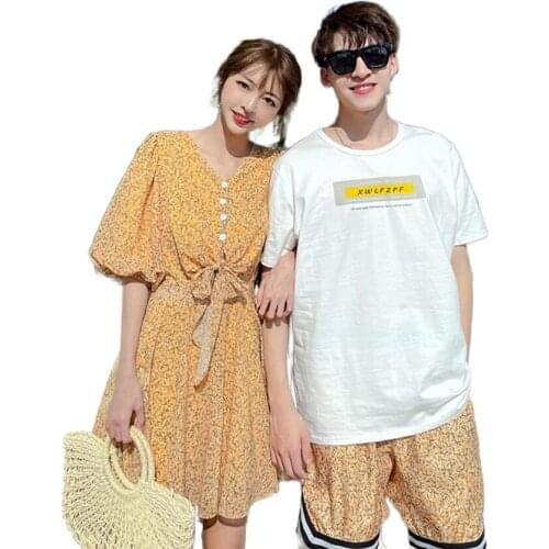 Lovers Matching Couple Clothes Summer Dresses Women Honeymoon Date Holiday Wear Cute Girls Strapless A Line Beach Bohemian Dress