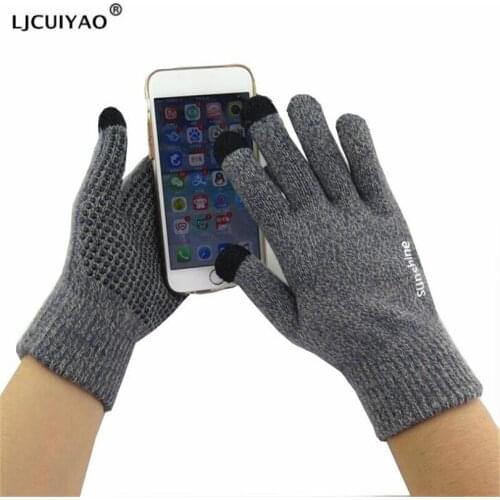 LJCUIYAO Hot Touched Screen Knitted Gloves Winter Autumn Men Male Thicken Warm Wool Cashmere Solid Gloves Mitten Non-slip Gloves