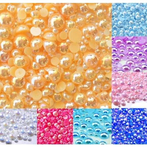 Personalized 1000 Orange AB Size from 2-10mm Craft ABS Resin Flatback Half Round Pearls Flatback Scrapbook Beads Jewelry DIY
