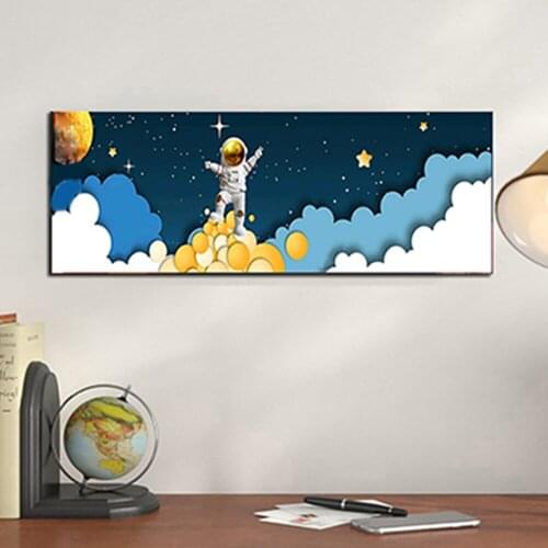 Childrens Room Posters Cartoon Rocket Astronaut Starry Night Star Painting Canvas Space Poster Wall Arts For Living Room Decor