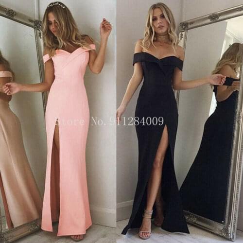 Hot Womens Off Shoulder Dresses Casual Long Maxi Evening Party Beach Long Dress Solid Pink Black V-neck Summer Costume