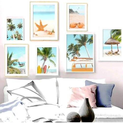 Beach Landscape Surfboard Coconut Tree Bus Nordic Posters and Prints Wall Art Canvas Painting Home Decor for Living Room Bedroom