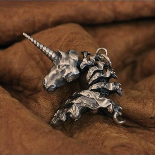 LINSION 925 Sterling Silver Neck Moveable Unicorn Pendant Charms Animal Pendant TA286