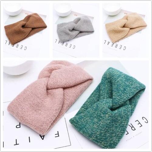 Retro Vogue autumn and winter wool cross hair band knitting scarf hairband sweet versatile wide brim headdress