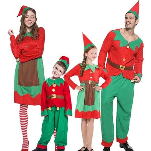 Holiday Elf Family Matching Costumes Long Sleeve Kids Boy Girl Christmas Clothes Adult New Year Santa Claus Outfits