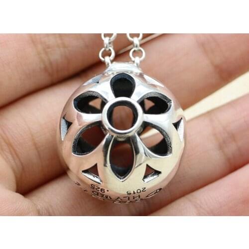S925 sterling silver hollow round beads cherry blossom ethnic classical jewelry pendant