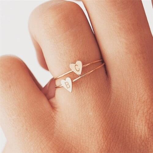 Chic Women Letter Finger Ring Gold Color Heart Shape Rings form Letter A to Z Jewelry Gifts Ring