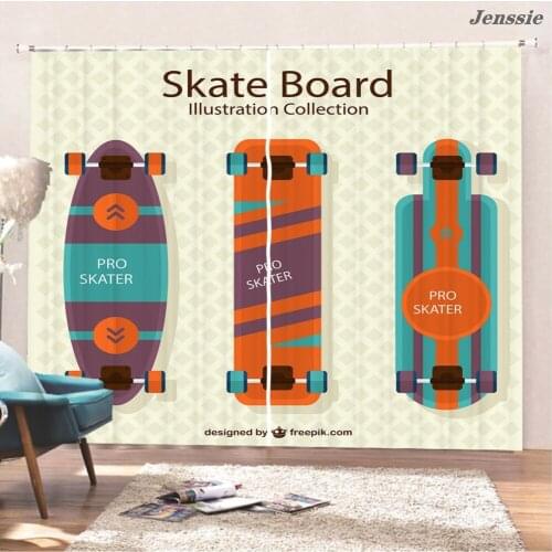 Cartoon Skateboard Window Curtains Super Skater 3D Printing Curtains Kitchen Curtains Treatment Two Panels Hip Hop Curtains