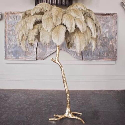 Nordic Decoration Home Ostrich Feather Floor Lamp Modern Luxury Copper Floor Lamps for Living Room Resin Standing Light Lighting