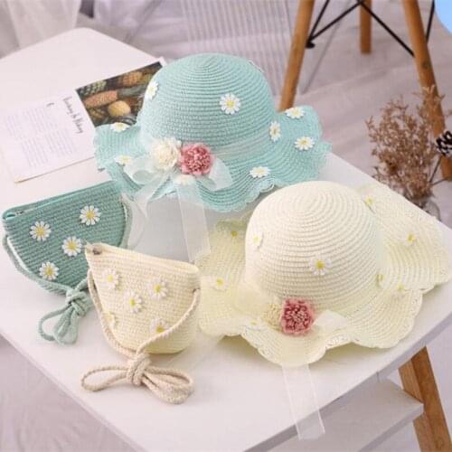 Summer Baby Flower Straw Hat Breathable Straw Hat With Schoolbag Bag Children Hat Boy Girl Sunscreen Sun Visor UV Hat