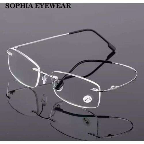 Sophia Memory Alloy Rimless Reading Glasses Men Anti-Blue Ray Presbyopic Frameless Eyeglasses Glasses For Farsightedness Gafas+3